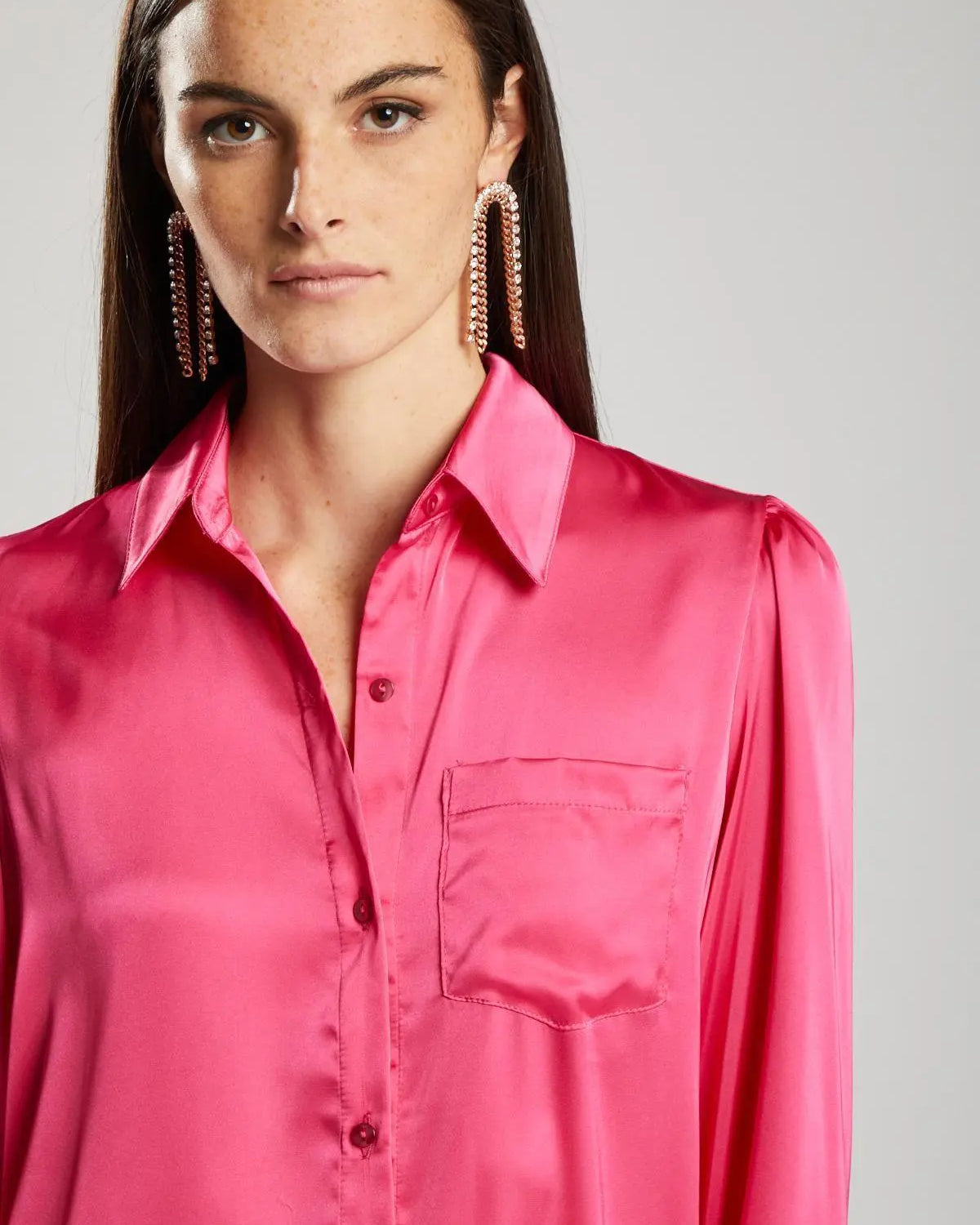 Camicia satinata con tasca ROSA IRONICA