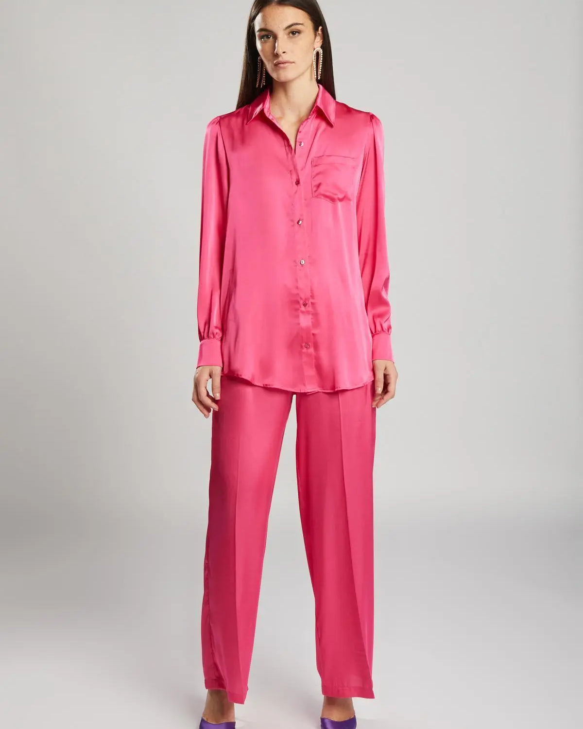 Camicia satinata con tasca ROSA IRONICA