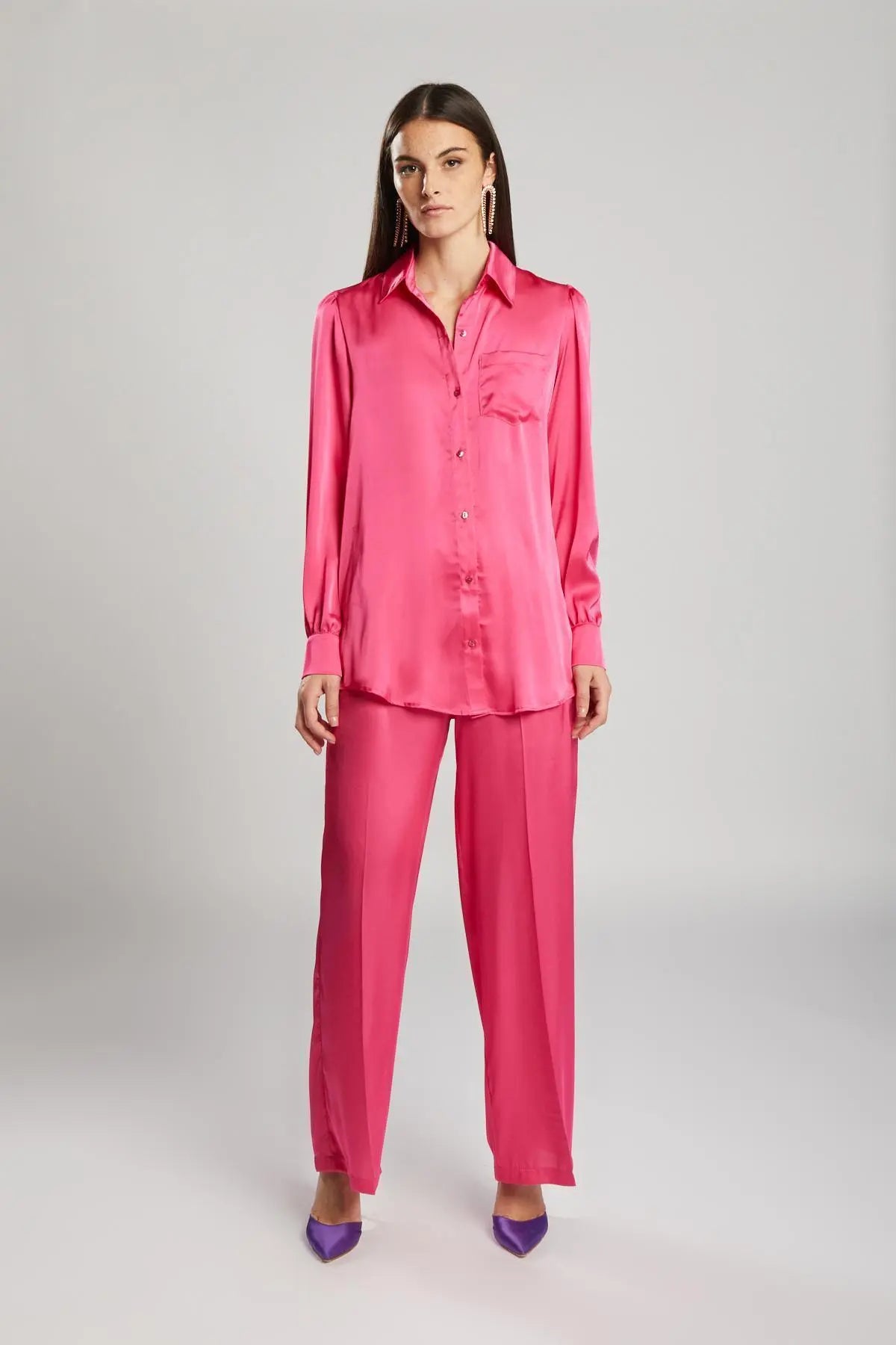 Camicia satinata con tasca ROSA IRONICA