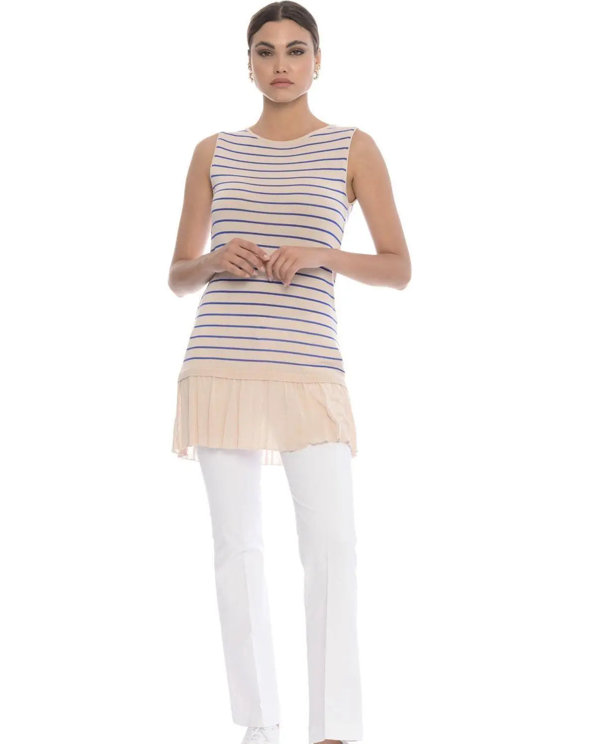 Canotta a righe e volant SABBIA-BLU IRONICA