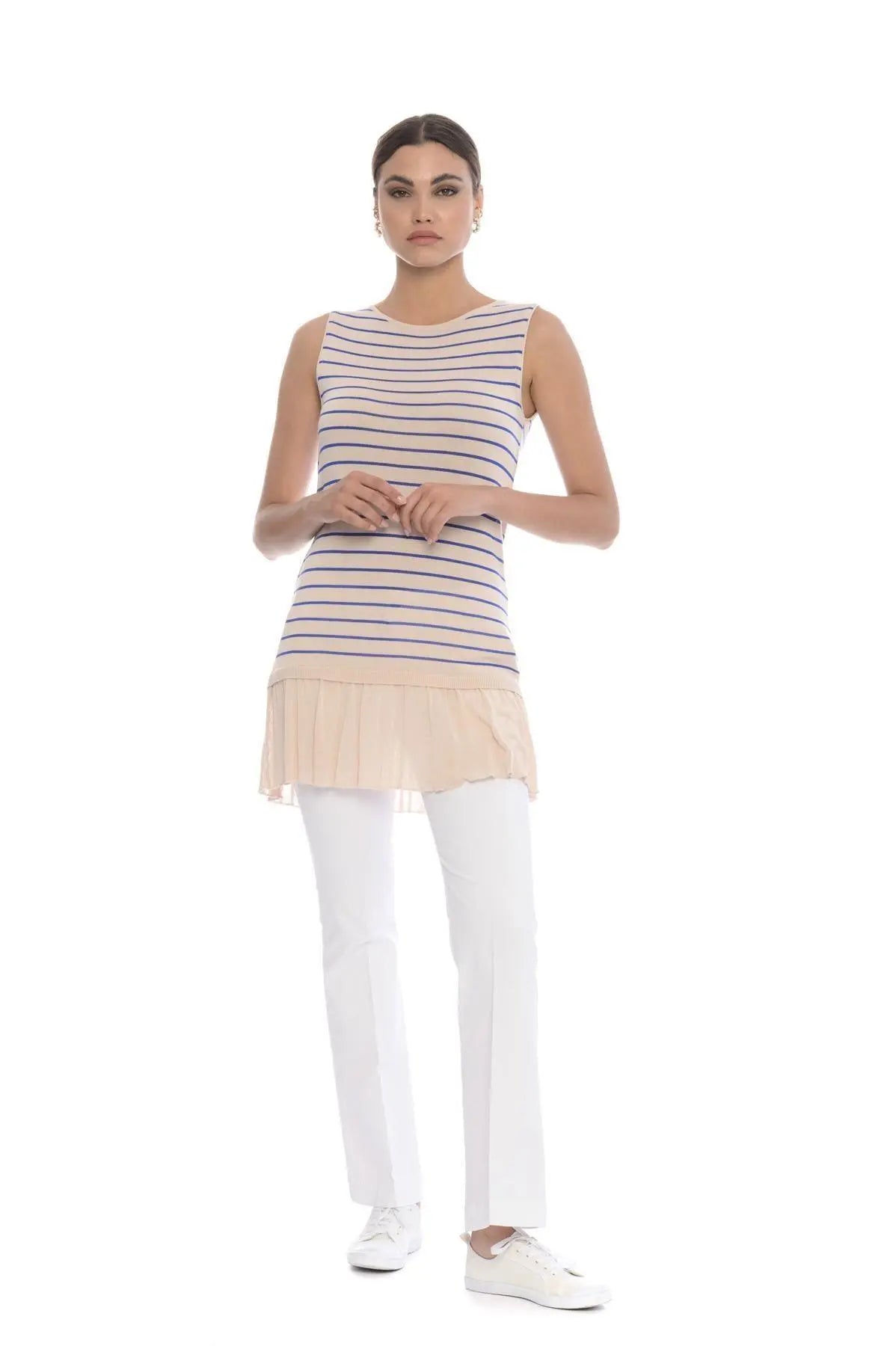 Canotta a righe e volant SABBIA-BLU IRONICA