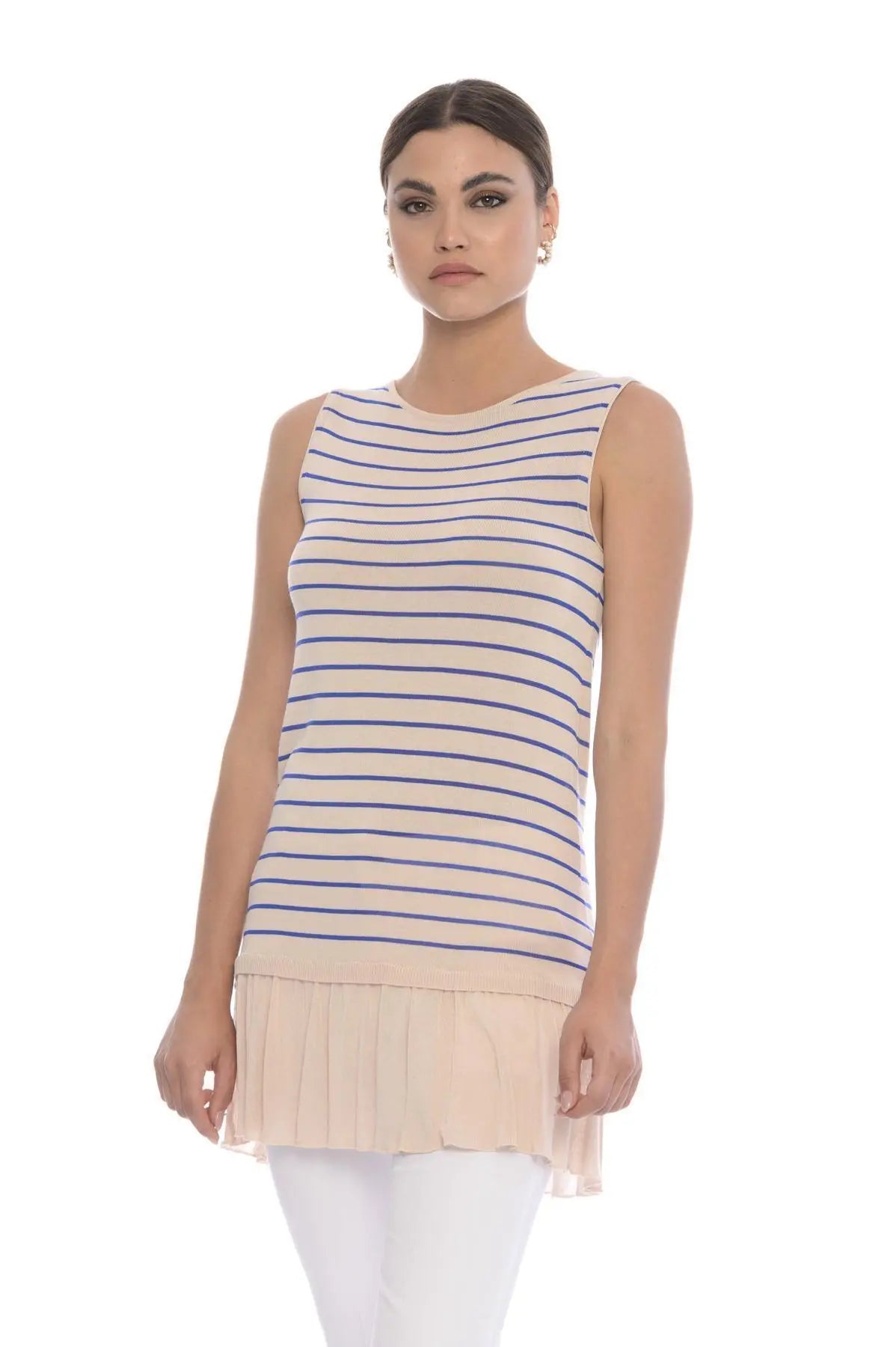 Canotta a righe e volant SABBIA-BLU IRONICA