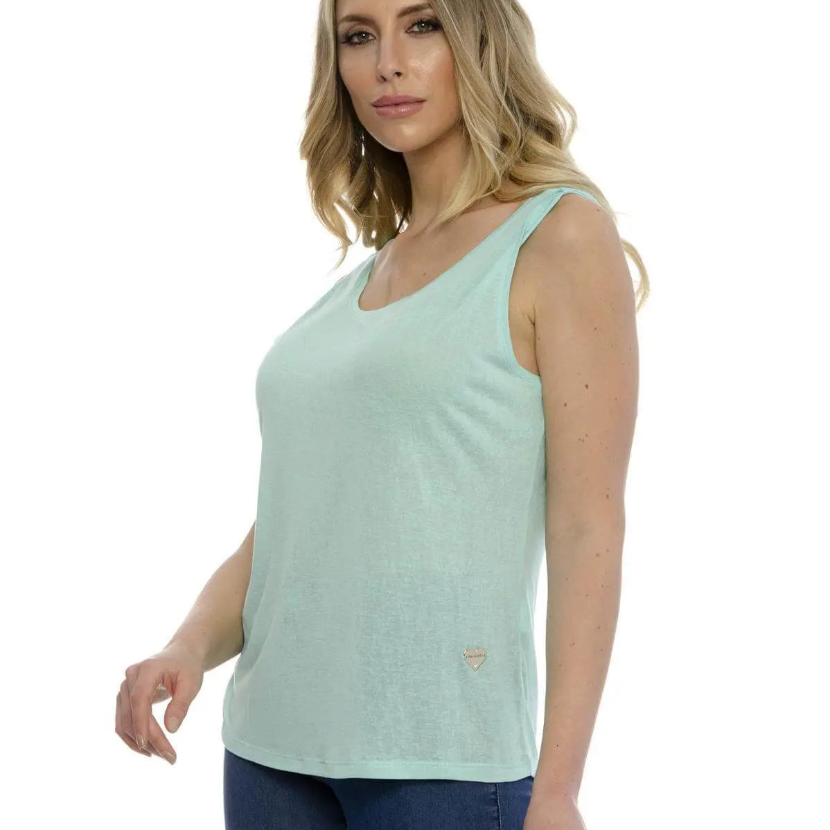 Canotta basic fiammata VERDE ACQUA DORABELLA XXL