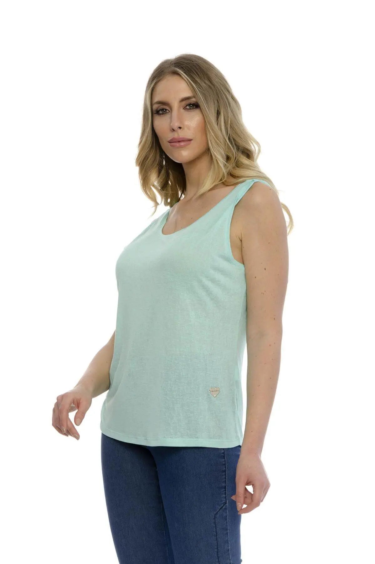 Canotta basic fiammata VERDE ACQUA DORABELLA XXL