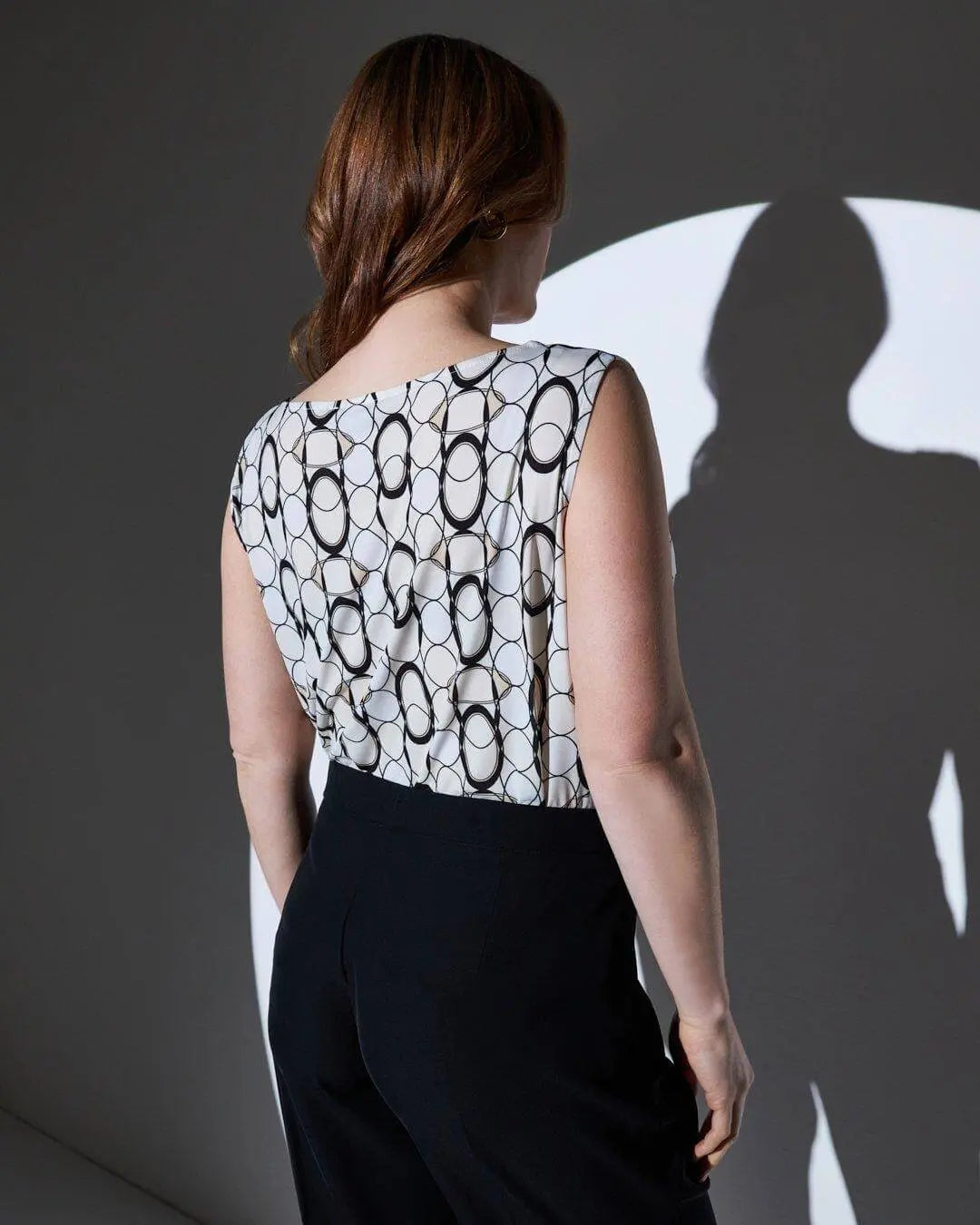 Canotta con scollo tondo in raso stampato fantasia Optical PANNA DORABELLA PIU'