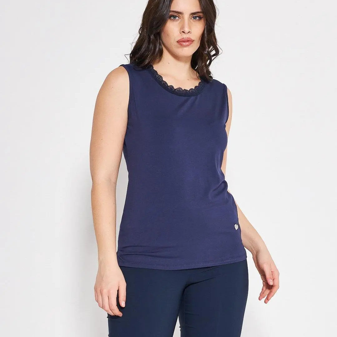 Canotta pizzo BLUE NAVY DORABELLA XL