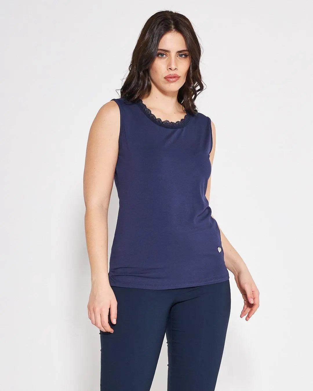 Canotta pizzo BLUE NAVY DORABELLA XL