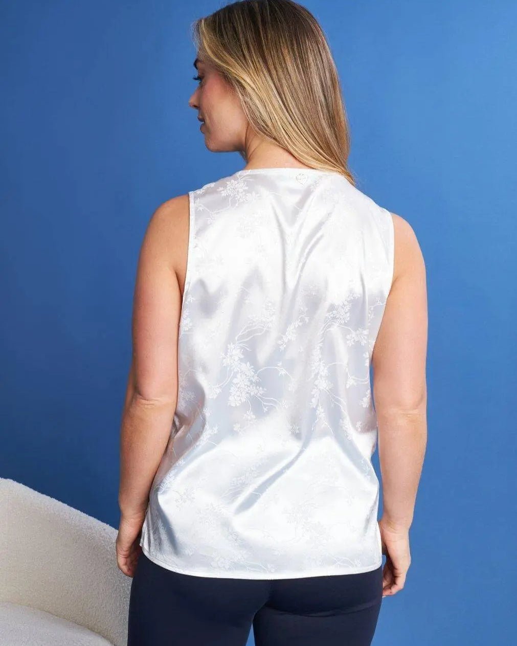 Canotta tinta unita in raso jacquard floreale BIANCO DORABELLA