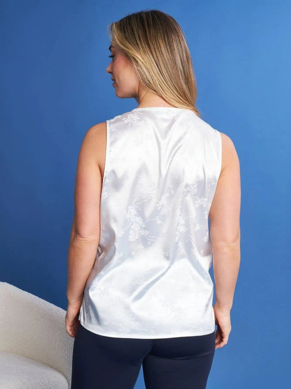 Canotta tinta unita in raso jacquard floreale BIANCO DORABELLA