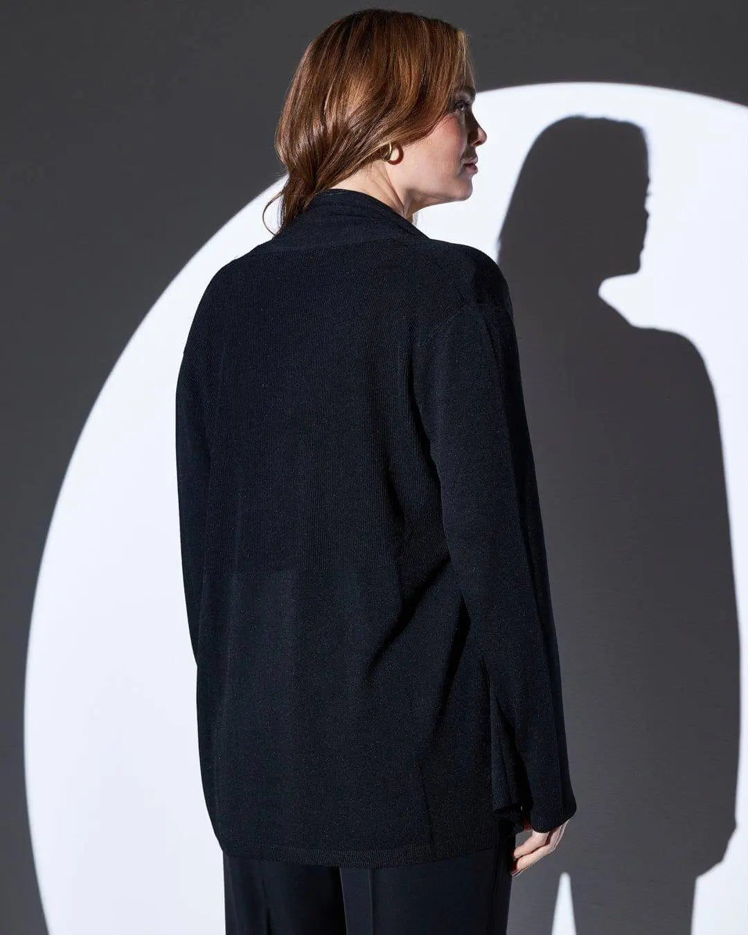 Cardigan aperto in maglia di misto viscosa con logo in strass NERO DORABELLA PIU'