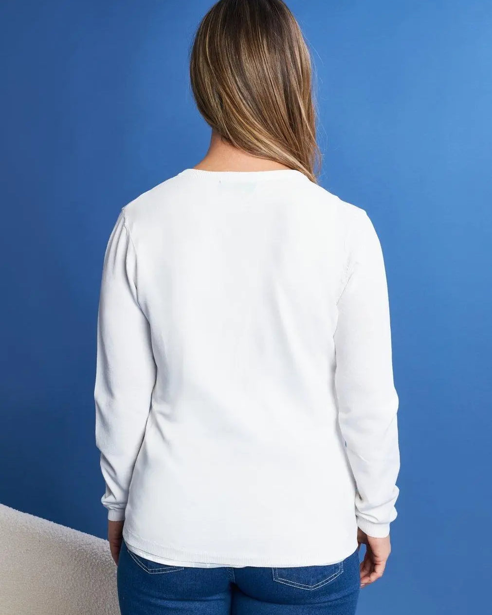 Cardigan basic con bottoni in maglia di misto viscosa con logo in strass BIANCO DORABELLA