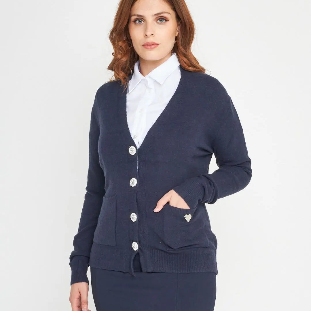 Cardigan bottone gioiello BLUE LAVAGNA DORABELLA XL