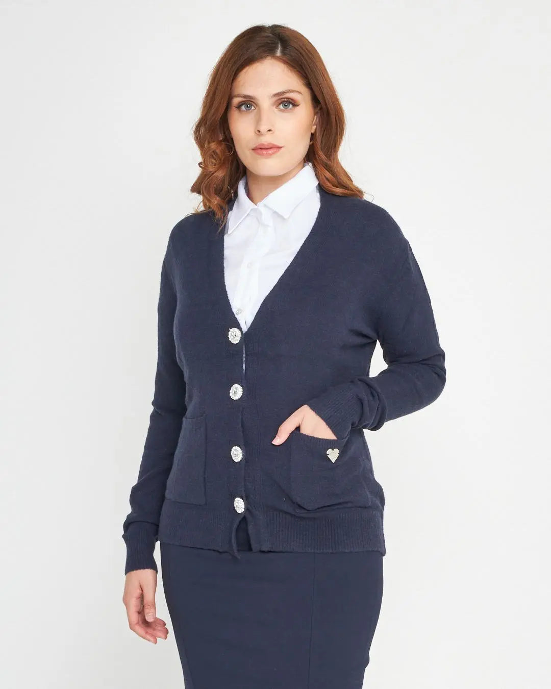 Cardigan bottone gioiello BLUE LAVAGNA DORABELLA XL
