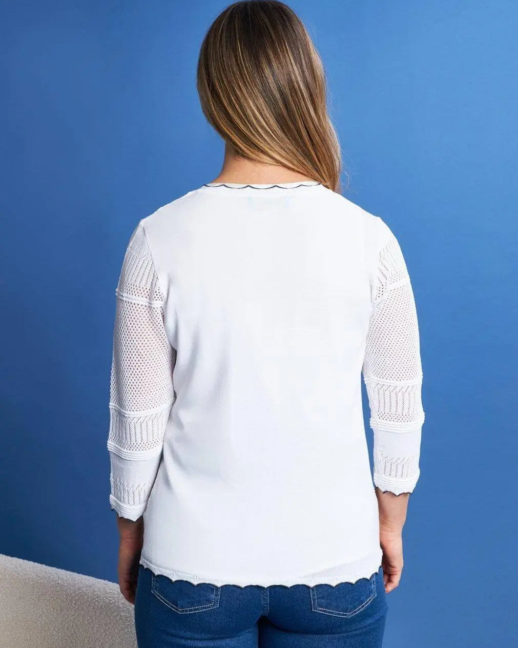 Cardigan con bottoni in maglia pointelle di misto viscosa con piping a contrasto WHITE DORABELLA