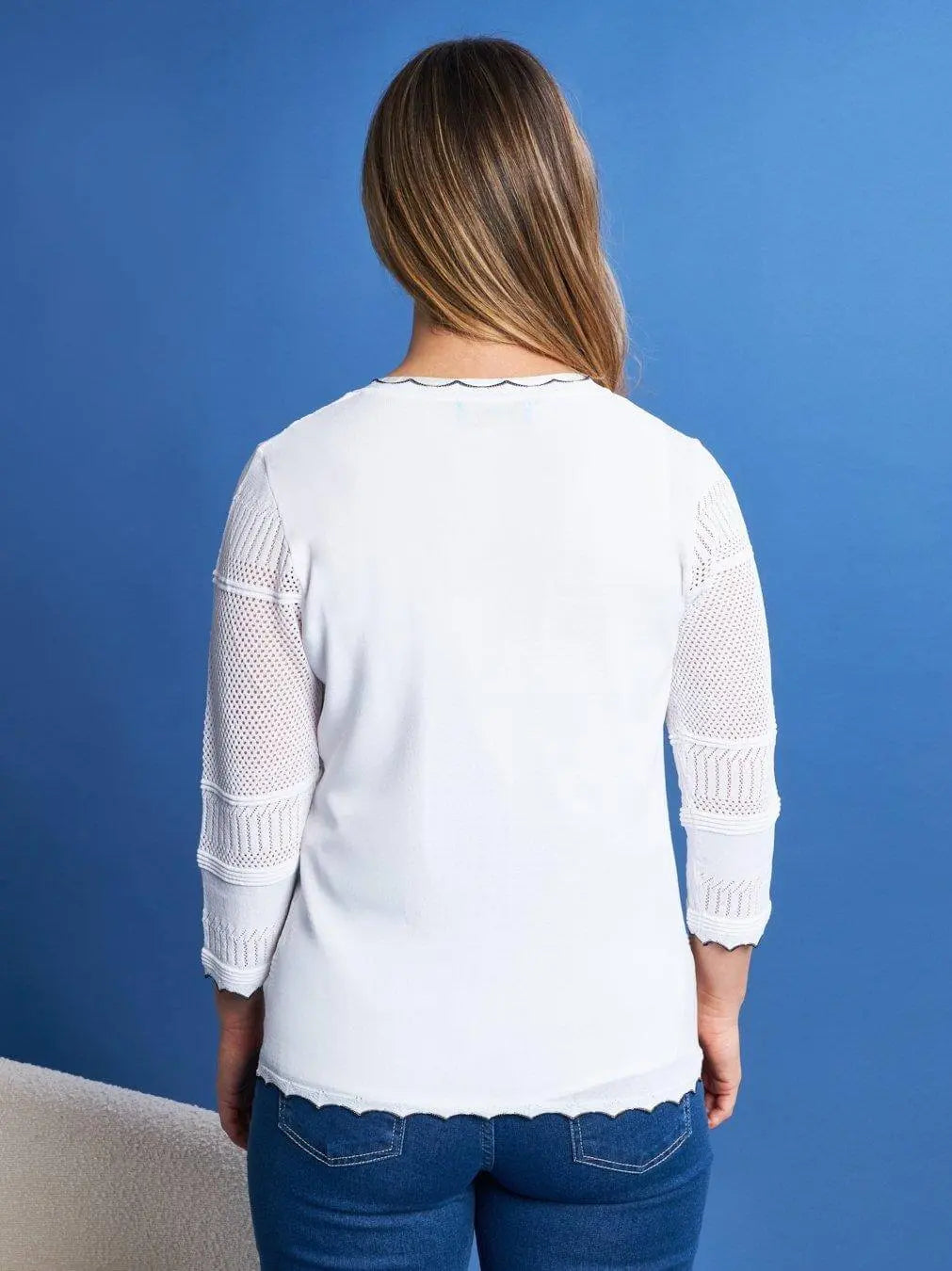 Cardigan con bottoni in maglia pointelle di misto viscosa con piping a contrasto WHITE DORABELLA