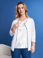 Cardigan con bottoni in maglia pointelle di misto viscosa con piping a contrasto WHITE DORABELLA