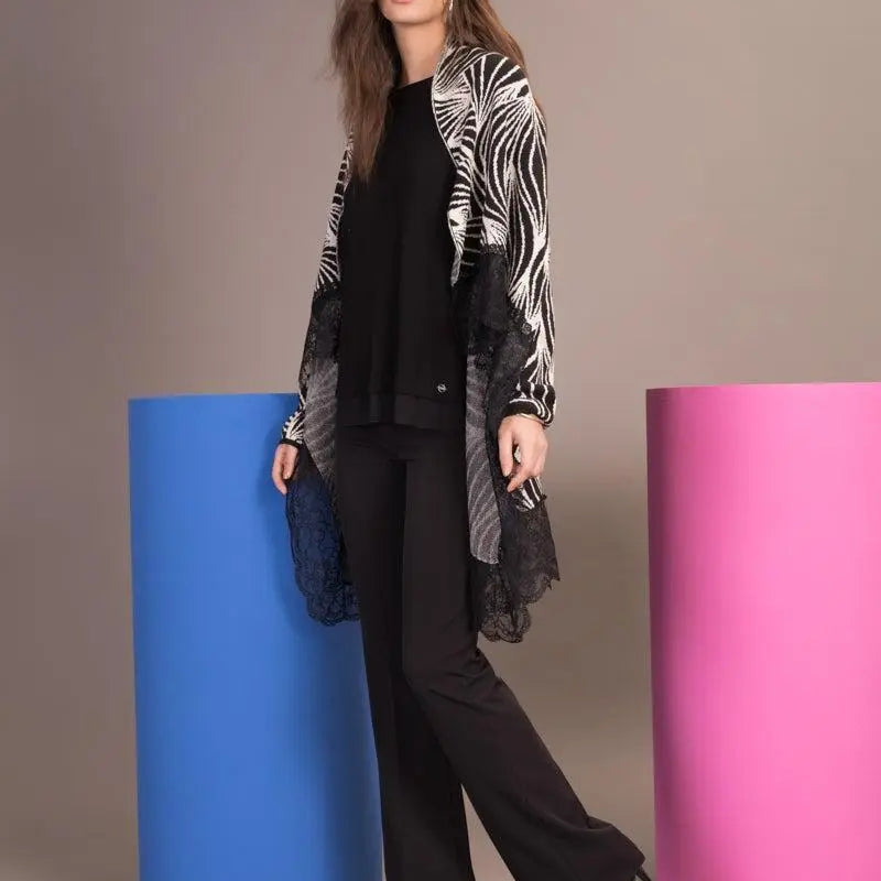 Cardigan con fantasia NERO-BURRO IRONICA