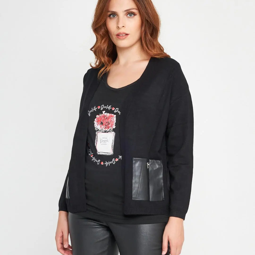 Cardigan con inserti in similpelle Nero DORABELLA XL