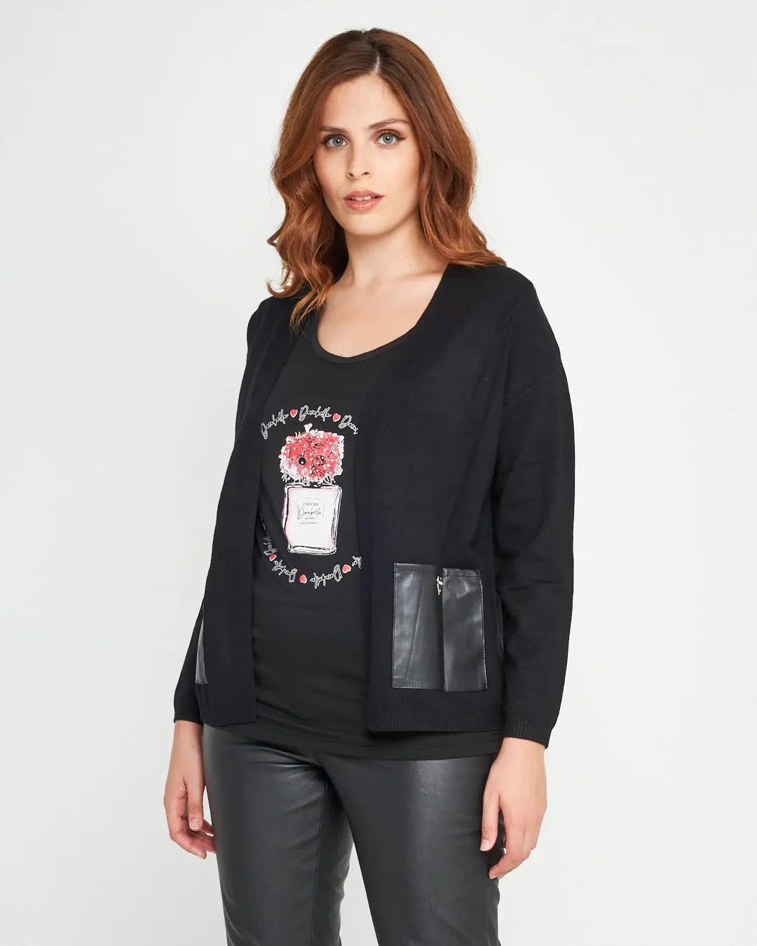 Cardigan con inserti in similpelle Nero DORABELLA XL