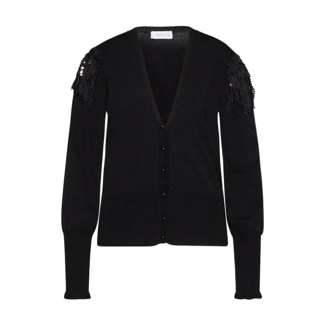 Cardigan con paillettes su spalla NERO IRONICA 3