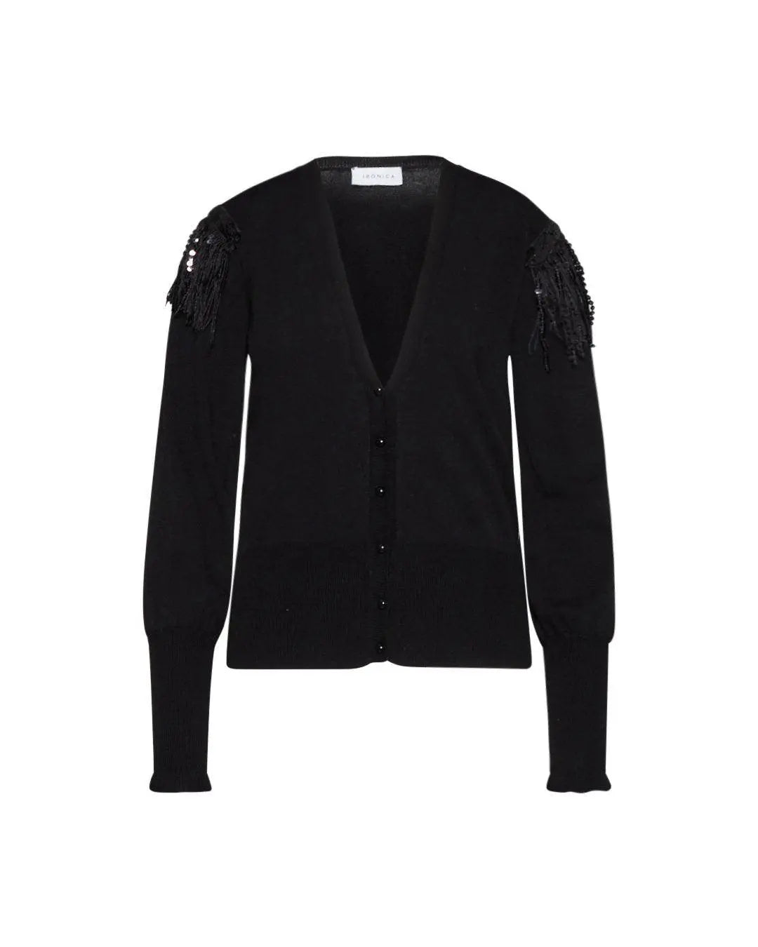 Cardigan con paillettes su spalla NERO IRONICA 3