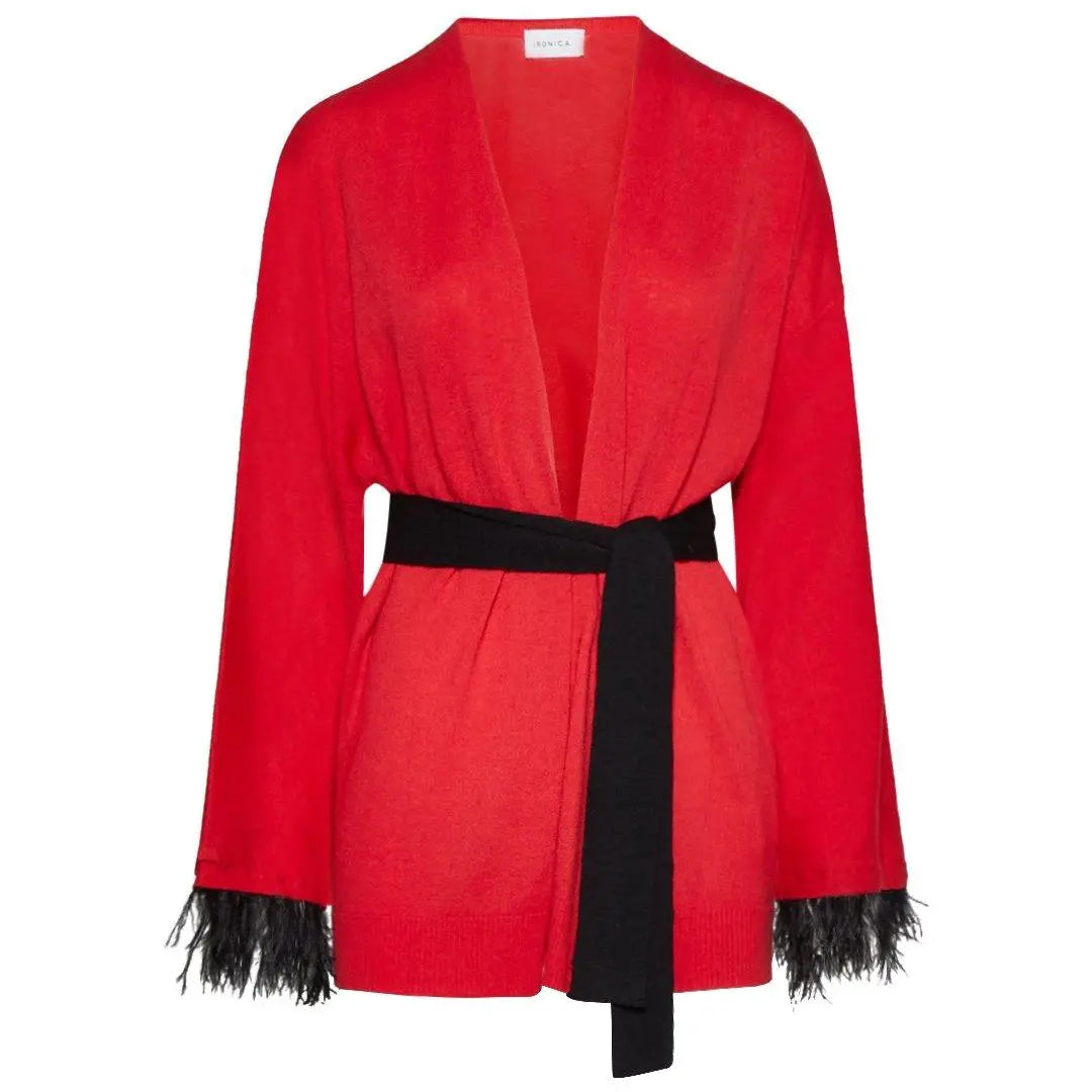 Cardigan con piume ROSSO IRONICA XL