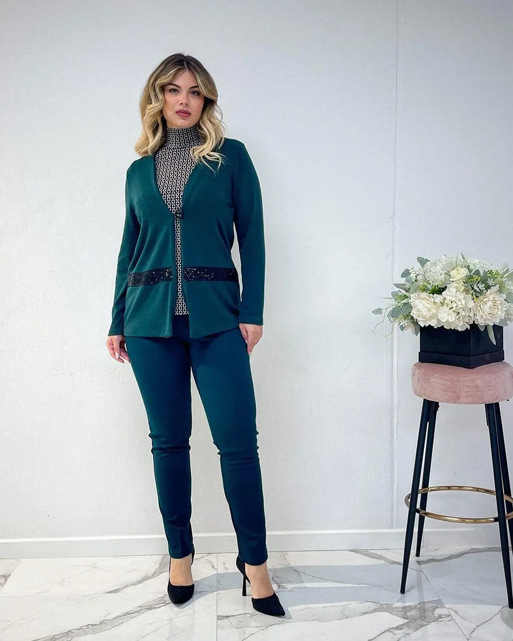 Cardigan dettaglio paillettes VERDE BOSCO DORABELLA XXXL