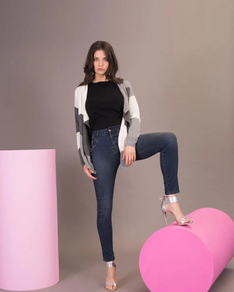 Cardigan fantasia geometrica GRIGIO IRONICA