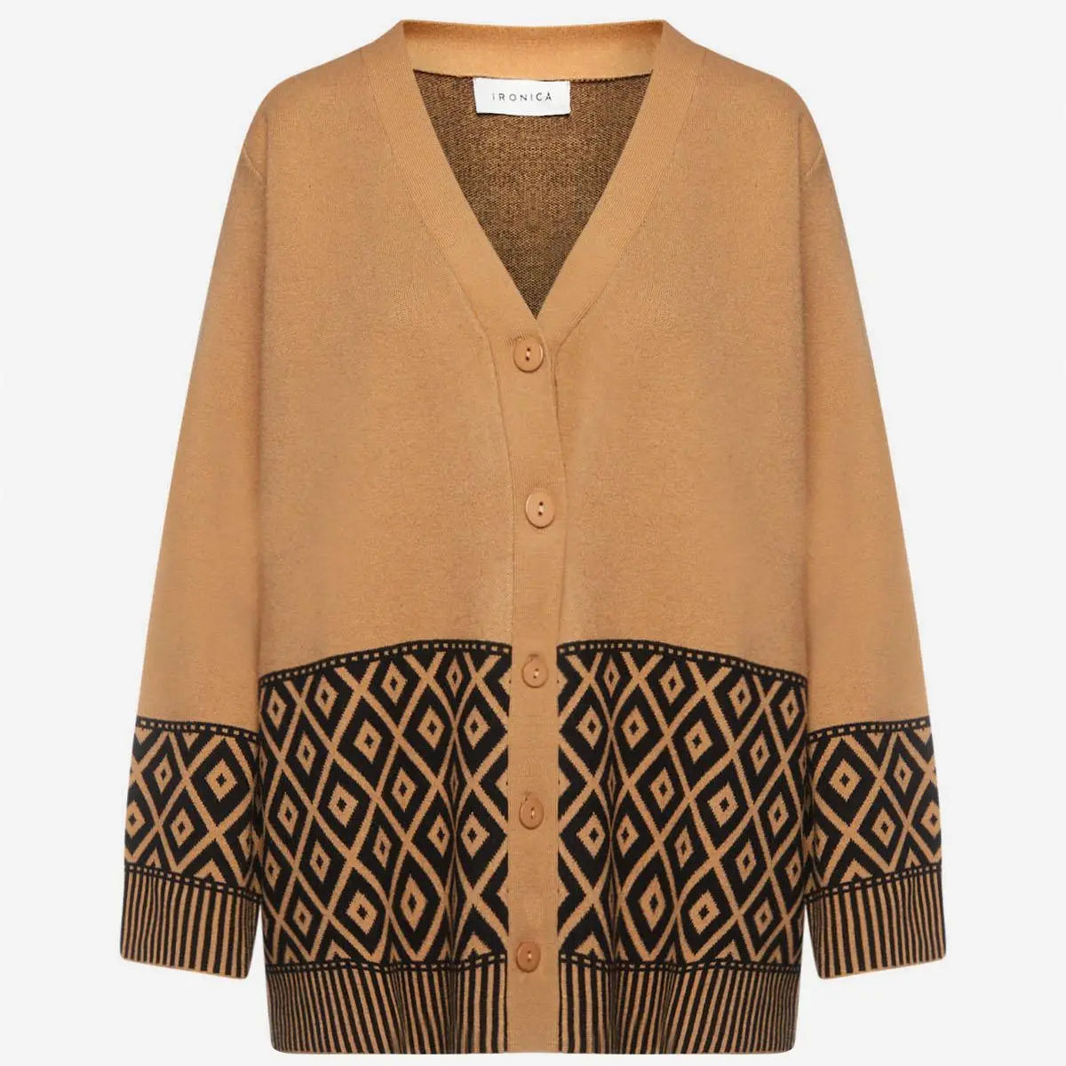 Cardigan jacquard geometrico CAMMELLO IRONICA