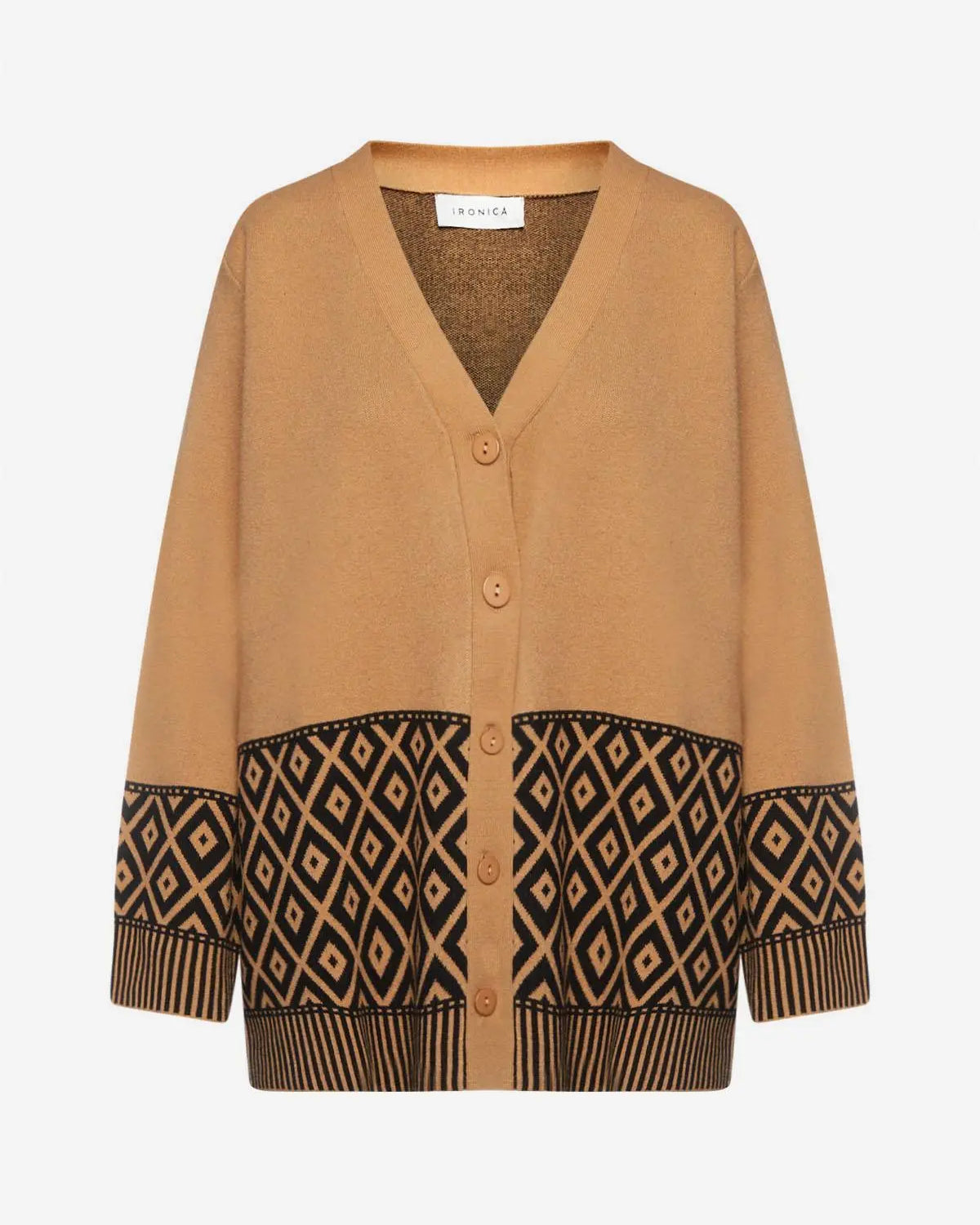 Cardigan jacquard geometrico CAMMELLO IRONICA