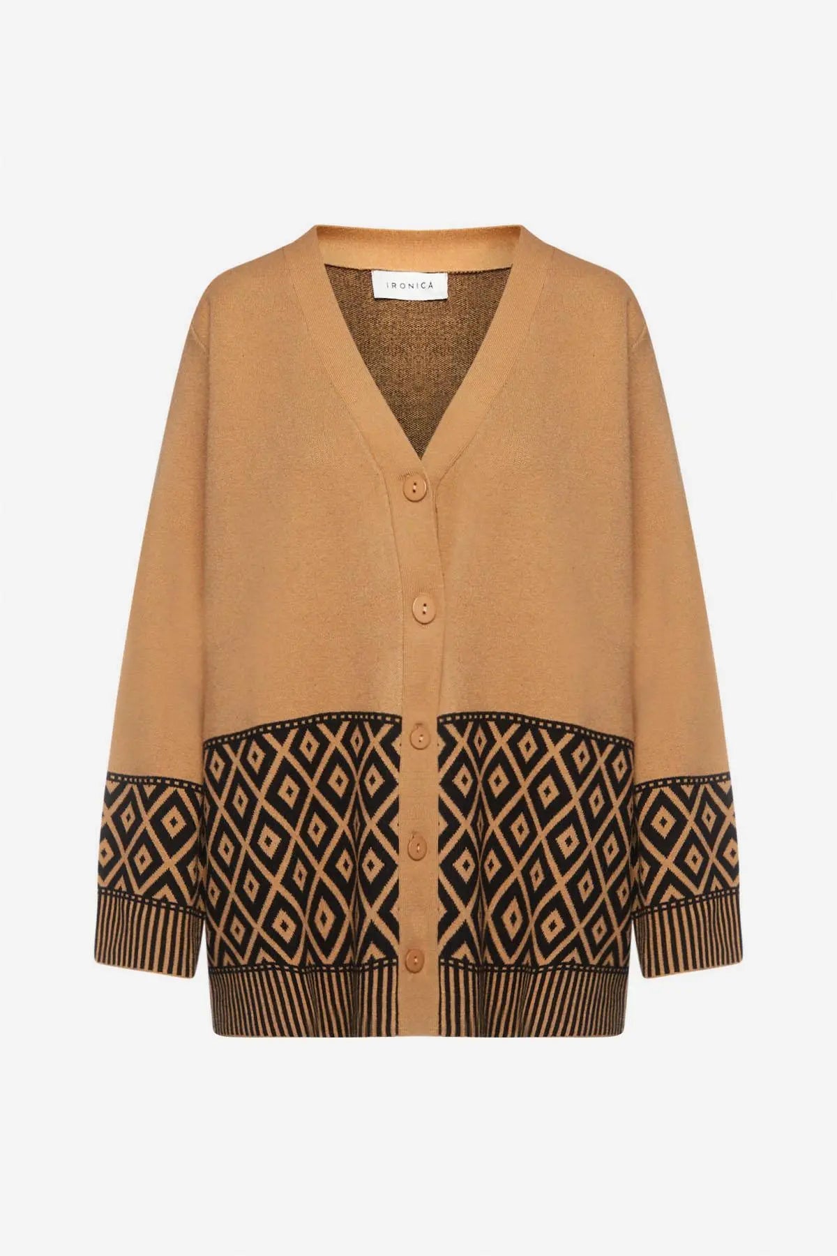 Cardigan jacquard geometrico CAMMELLO IRONICA