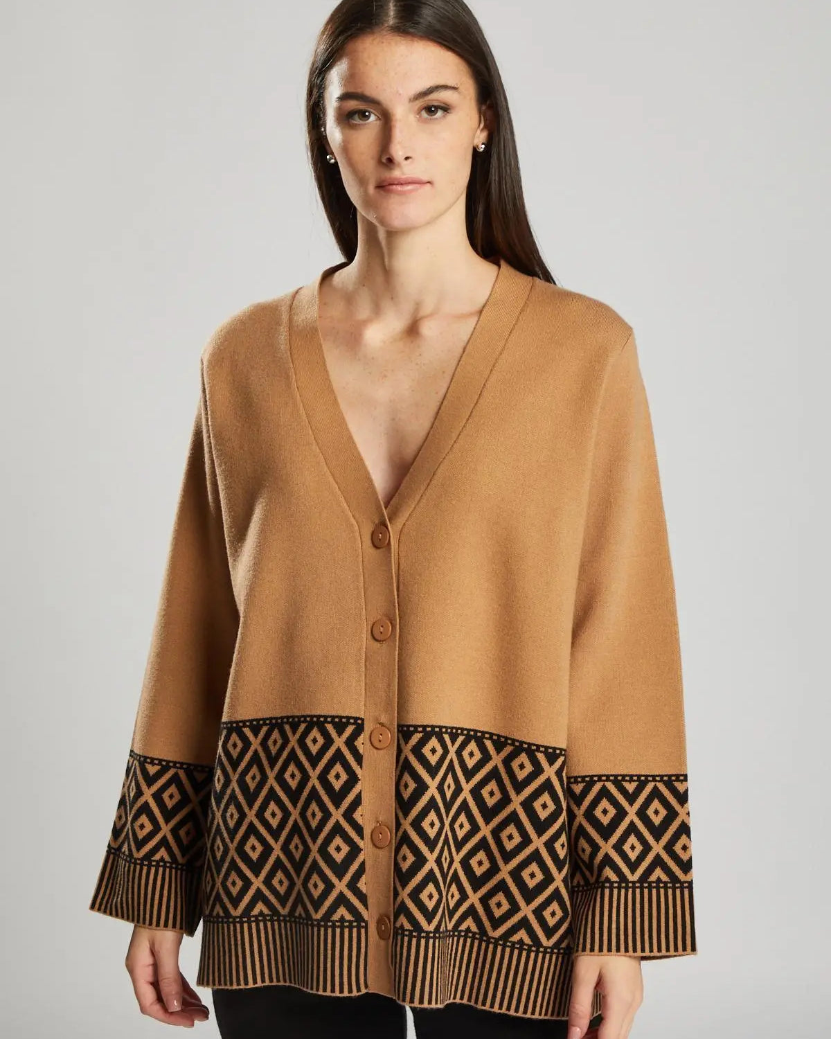Cardigan jacquard geometrico CAMMELLO IRONICA