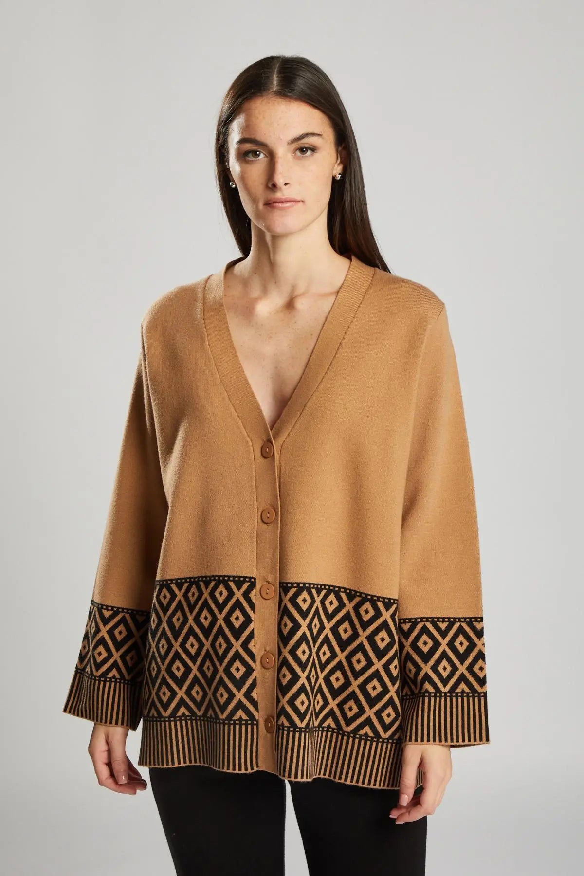 Cardigan jacquard geometrico CAMMELLO IRONICA