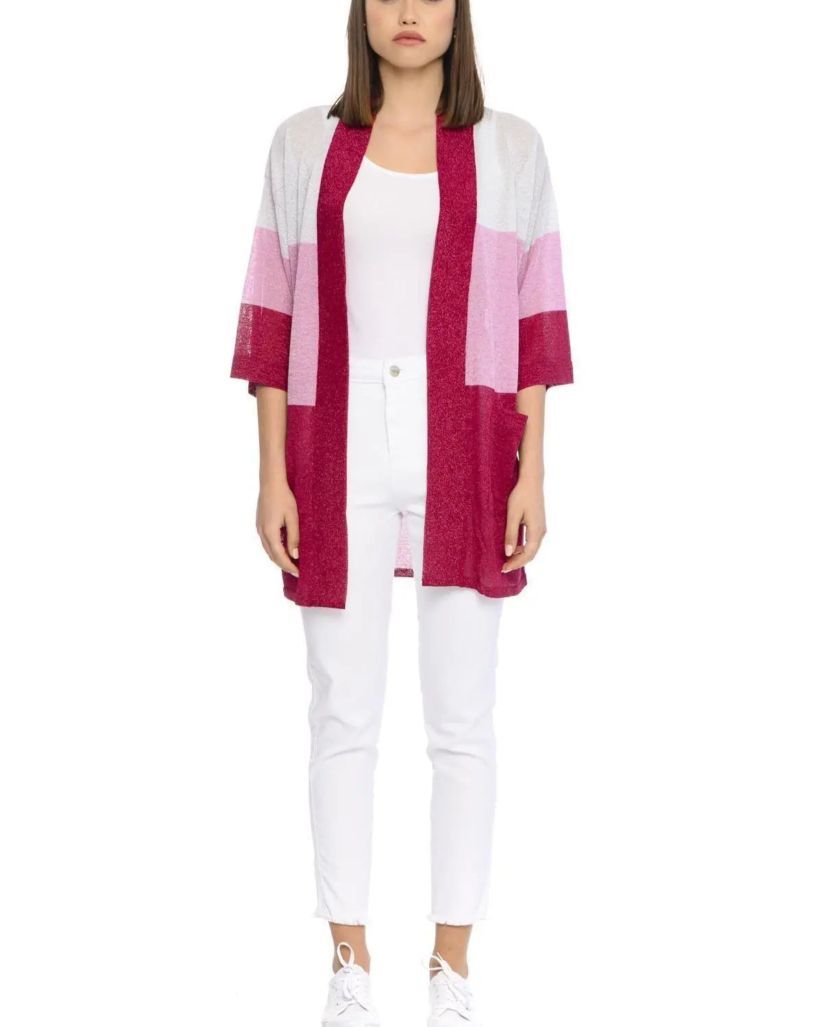 Cardigan righe e lurex MAGENTA IRONICA