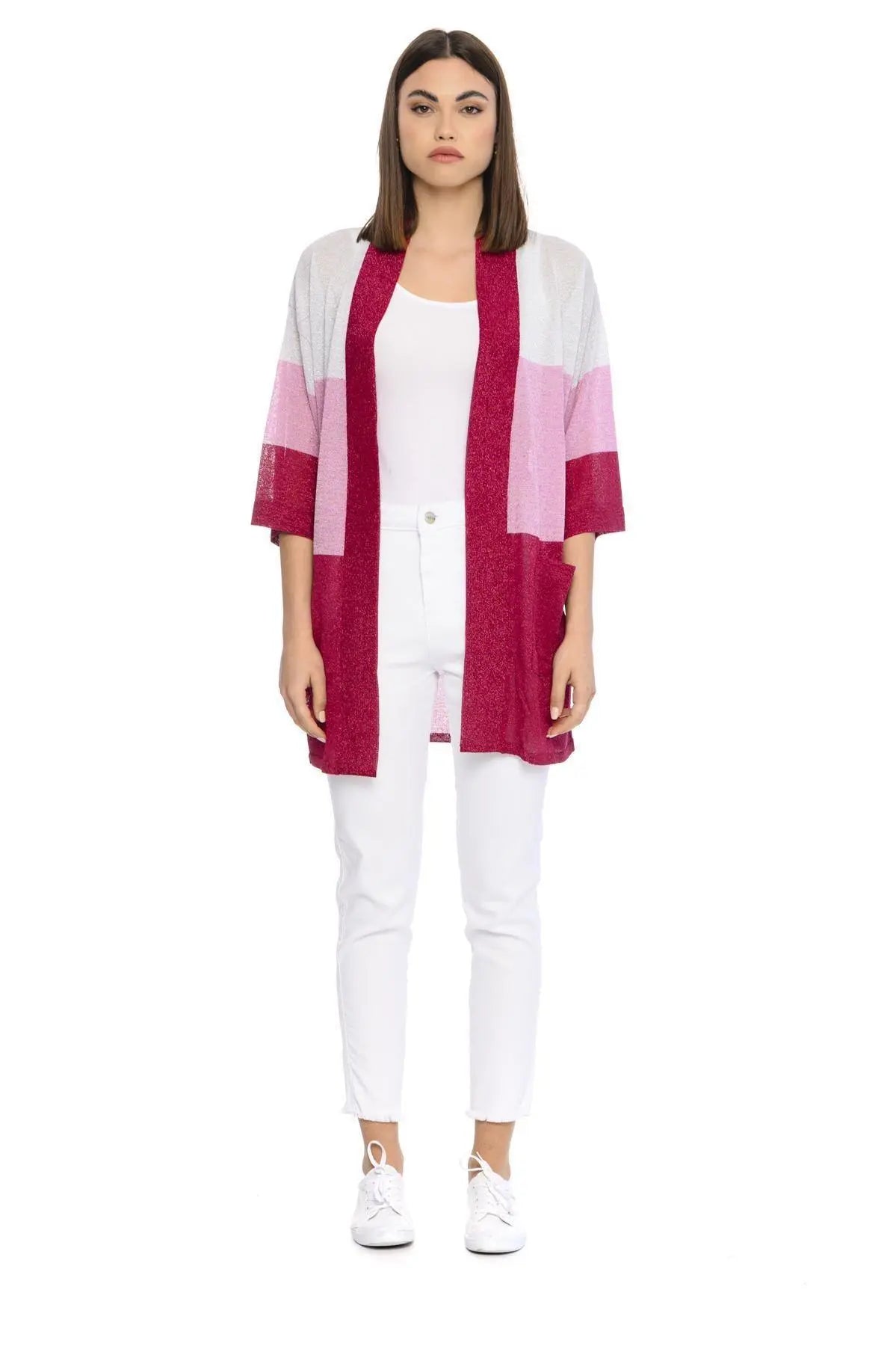Cardigan righe e lurex MAGENTA IRONICA