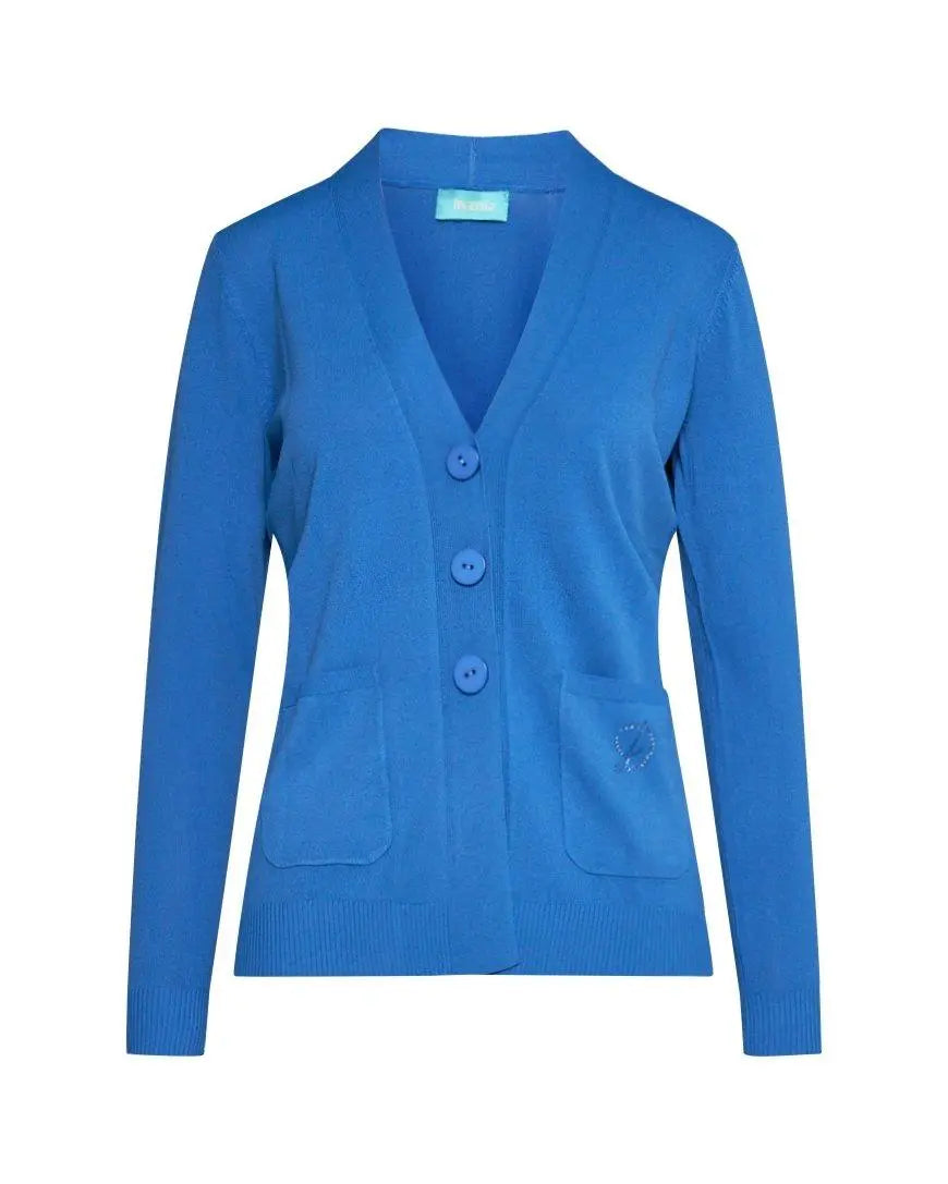 Cardigan scollo a V in maglia di misto viscosa con logo in strass. LAVANDA DORABELLA