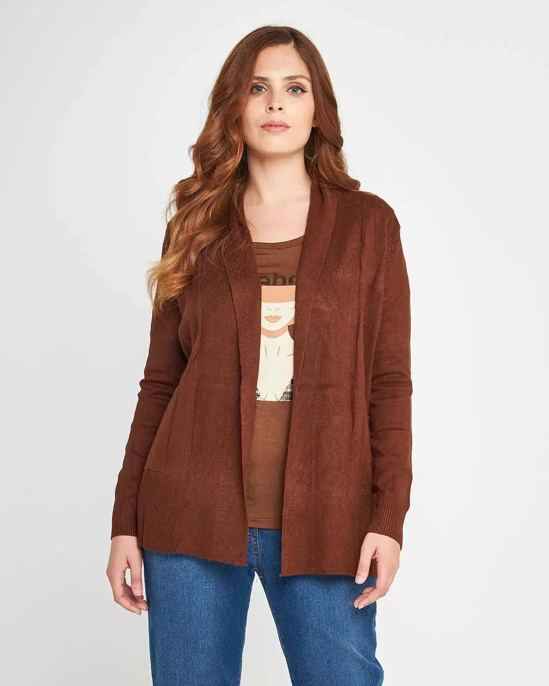 Cardigan tinta unita Marrone DORABELLA XL