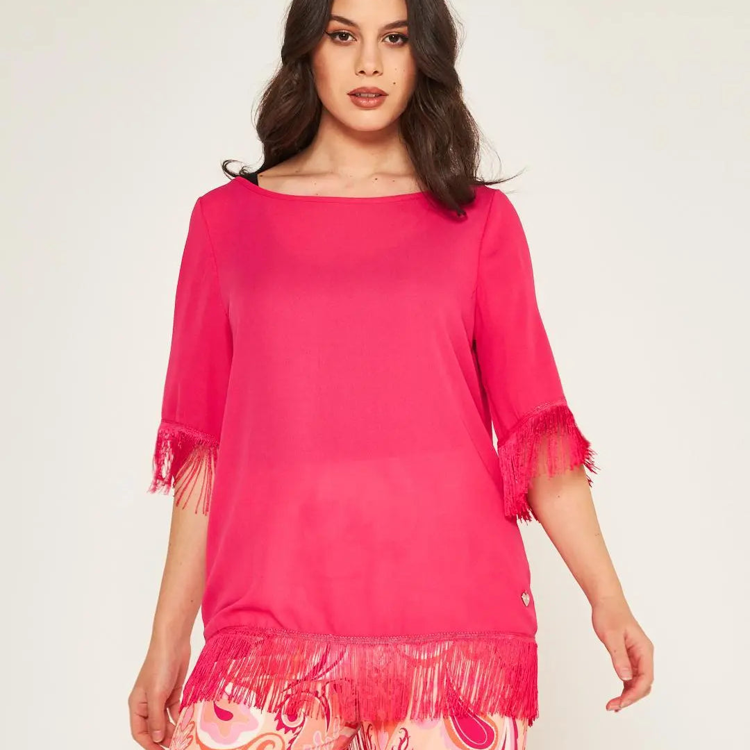 Casacca frange Fucsia DORABELLA XXL