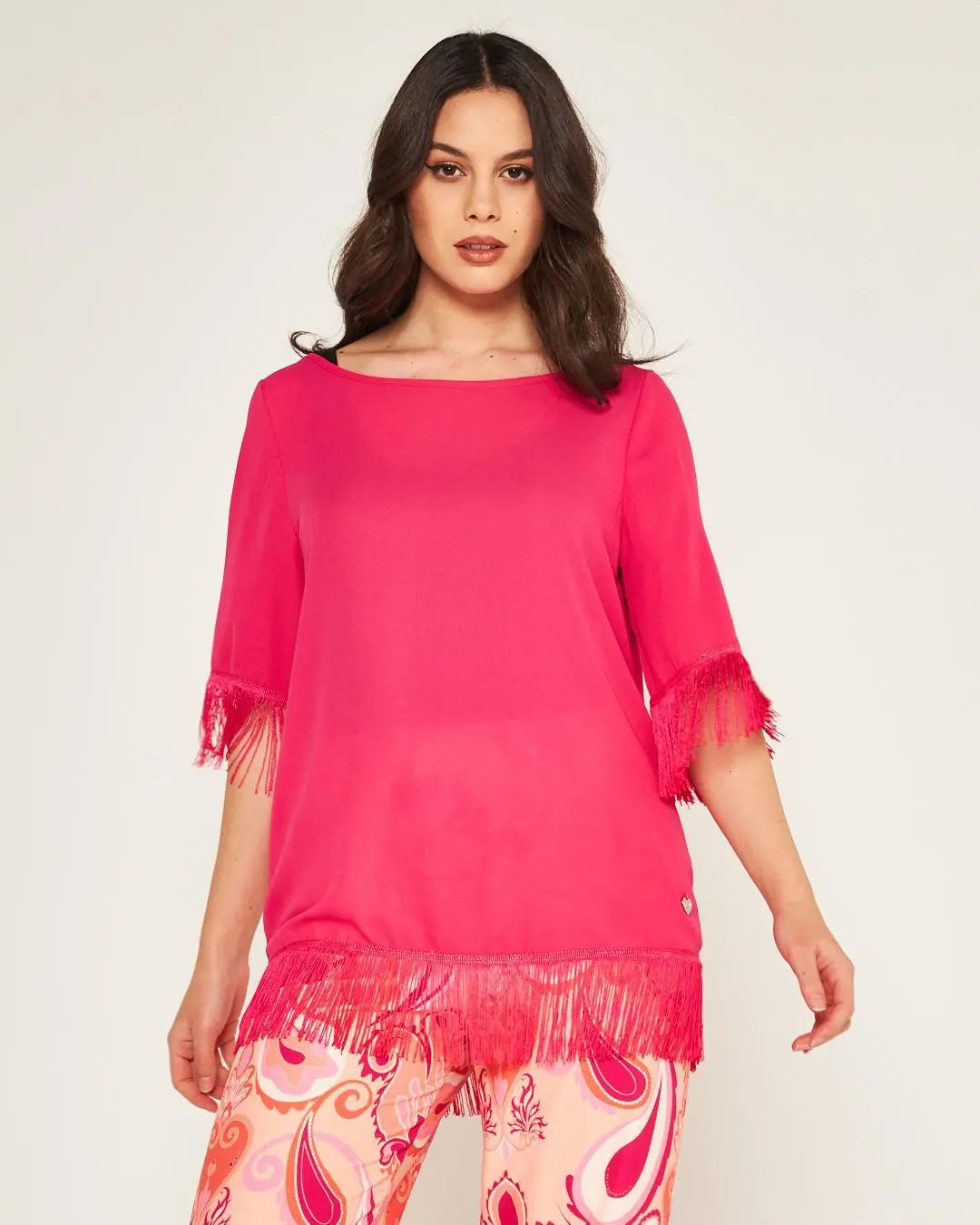 Casacca frange Fucsia DORABELLA XXL