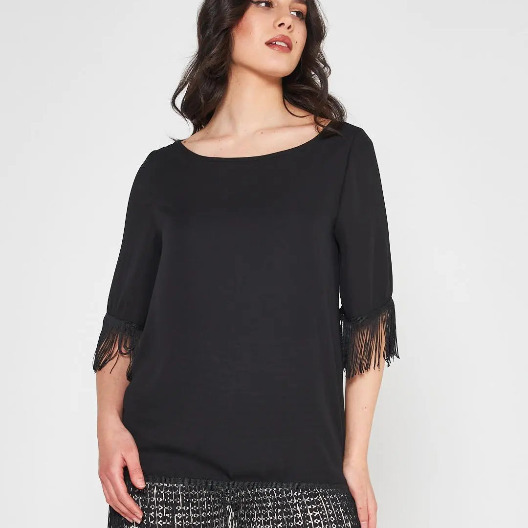 Casacca frange Nero DORABELLA XXL