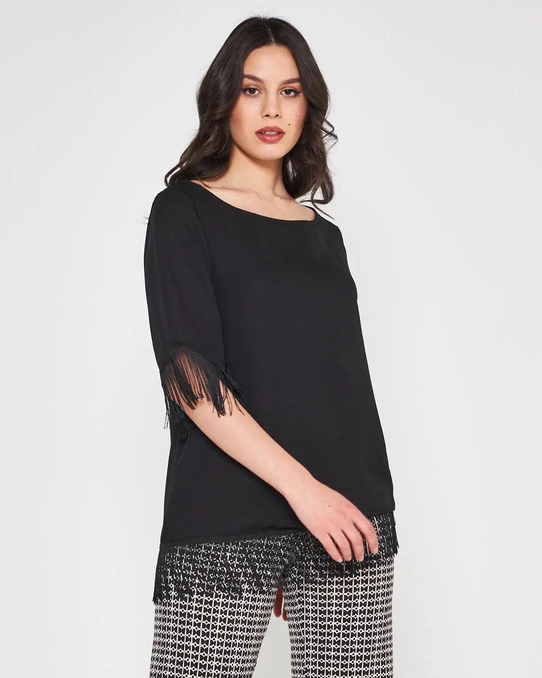 Casacca frange Nero DORABELLA