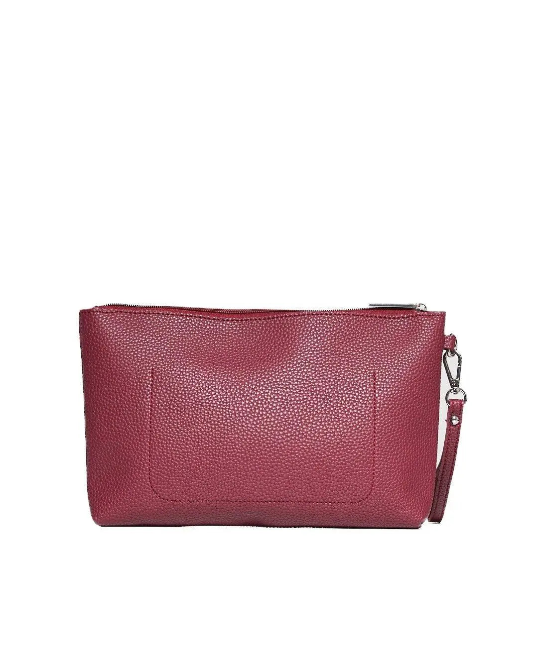 Clutch in ecopelle a grana con logo sul davanti e cinturino da polso AMARENA DORABELLA EASY