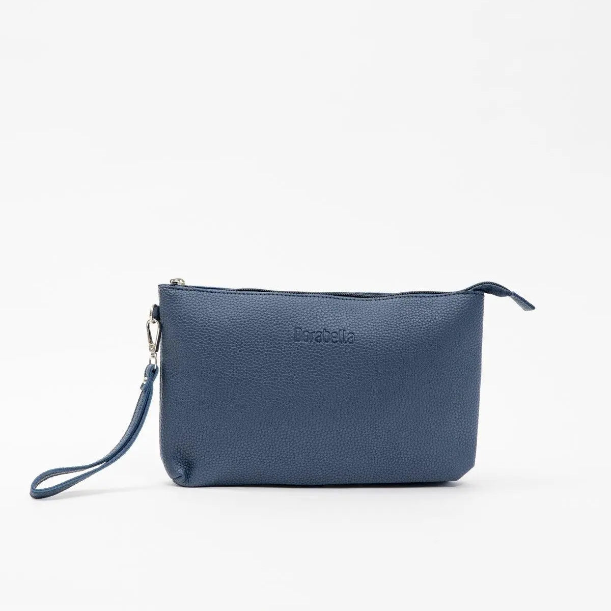 Clutch in ecopelle a grana con logo sul davanti e cinturino da polso BLU-NAVY DORABELLA EASY Un