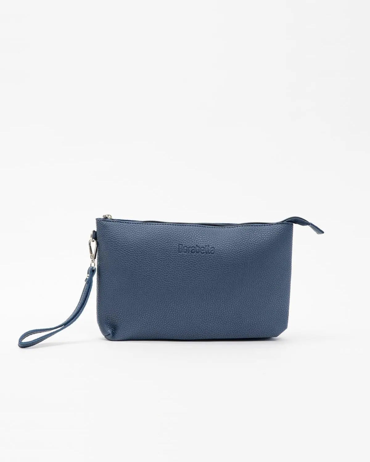 Clutch in ecopelle a grana con logo sul davanti e cinturino da polso BLU-NAVY DORABELLA EASY Un