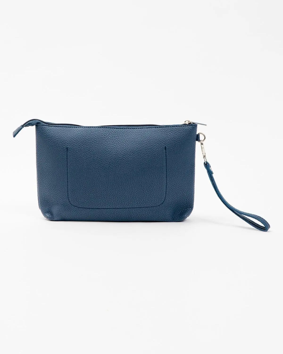 Clutch in ecopelle a grana con logo sul davanti e cinturino da polso BLU-NAVY DORABELLA EASY