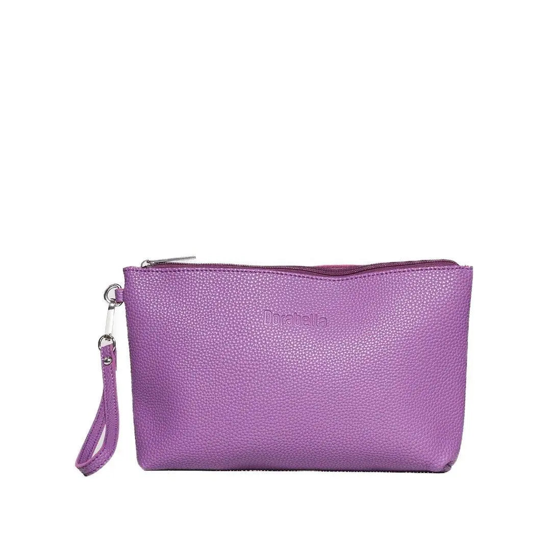 Clutch in ecopelle a grana con logo sul davanti e cinturino da polso LAVANDA DORABELLA EASY Un