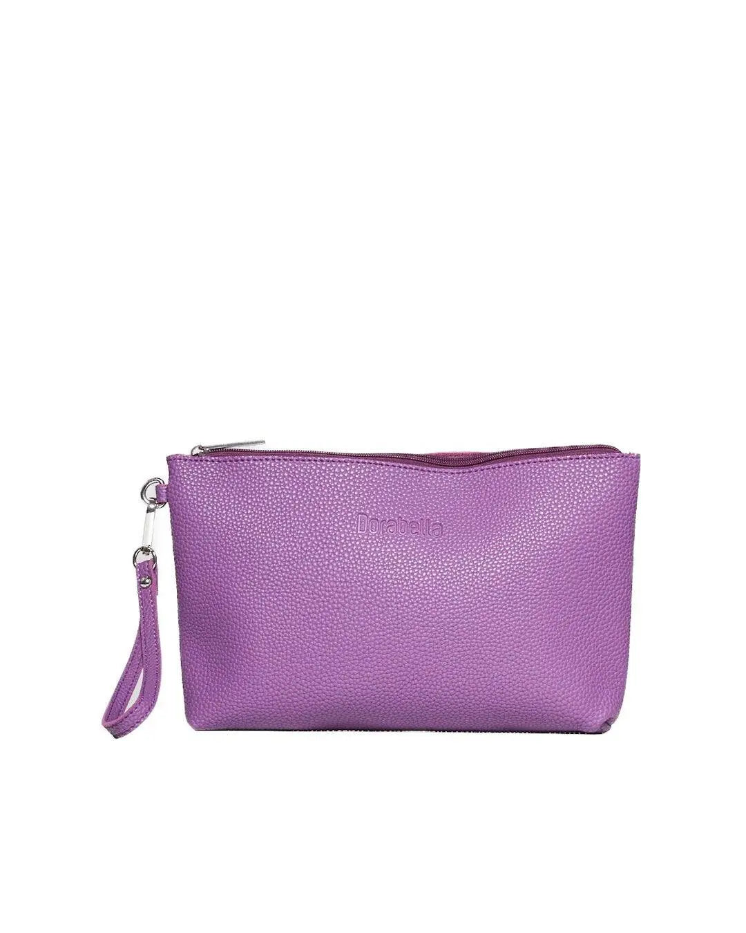 Clutch in ecopelle a grana con logo sul davanti e cinturino da polso LAVANDA DORABELLA EASY Un