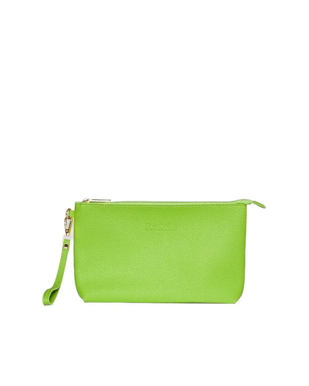Clutch in ecopelle a grana con logo sul davanti e cinturino da polso MACAW GREEN DORABELLA EASY Un
