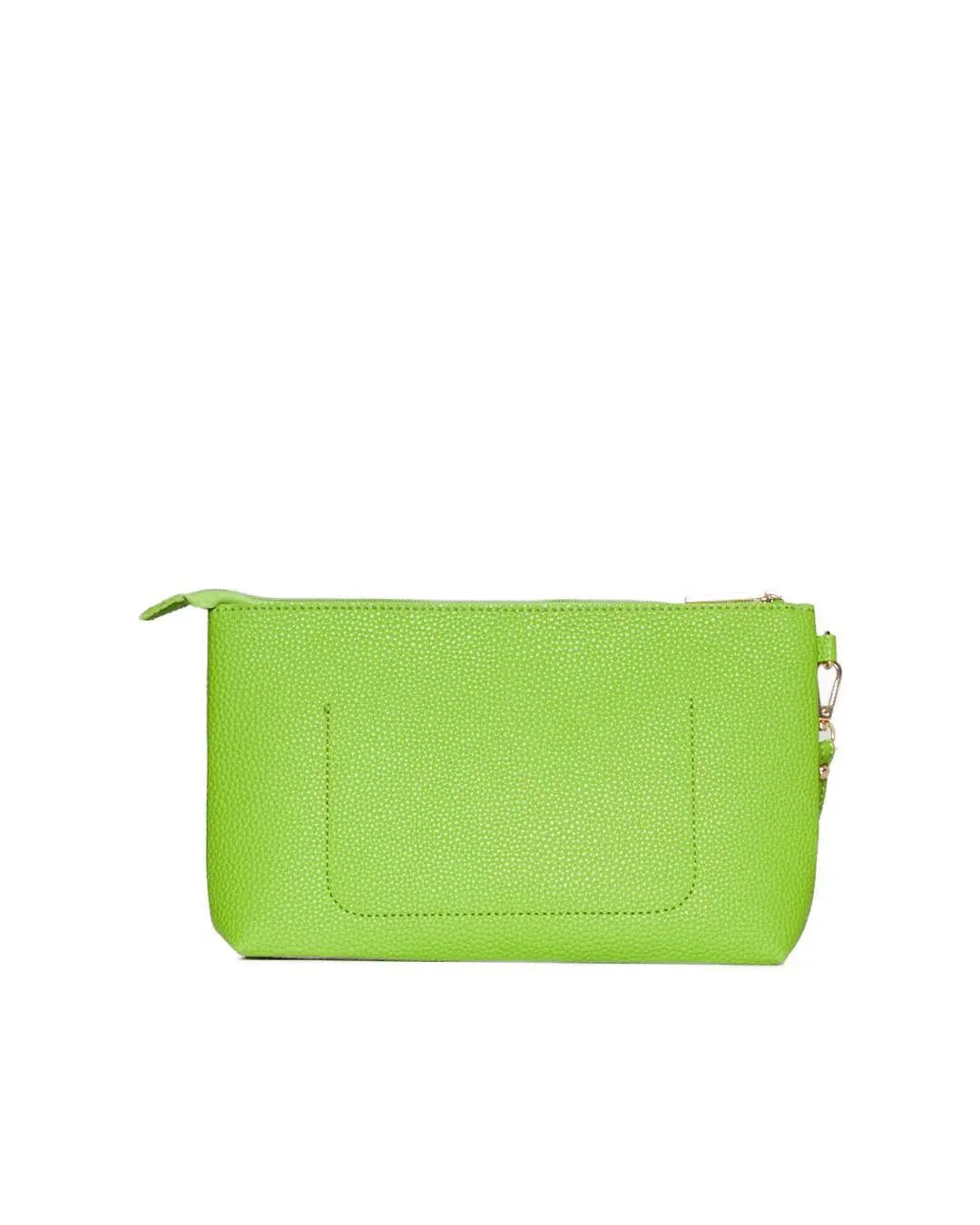 Clutch in ecopelle a grana con logo sul davanti e cinturino da polso MACAW GREEN DORABELLA EASY