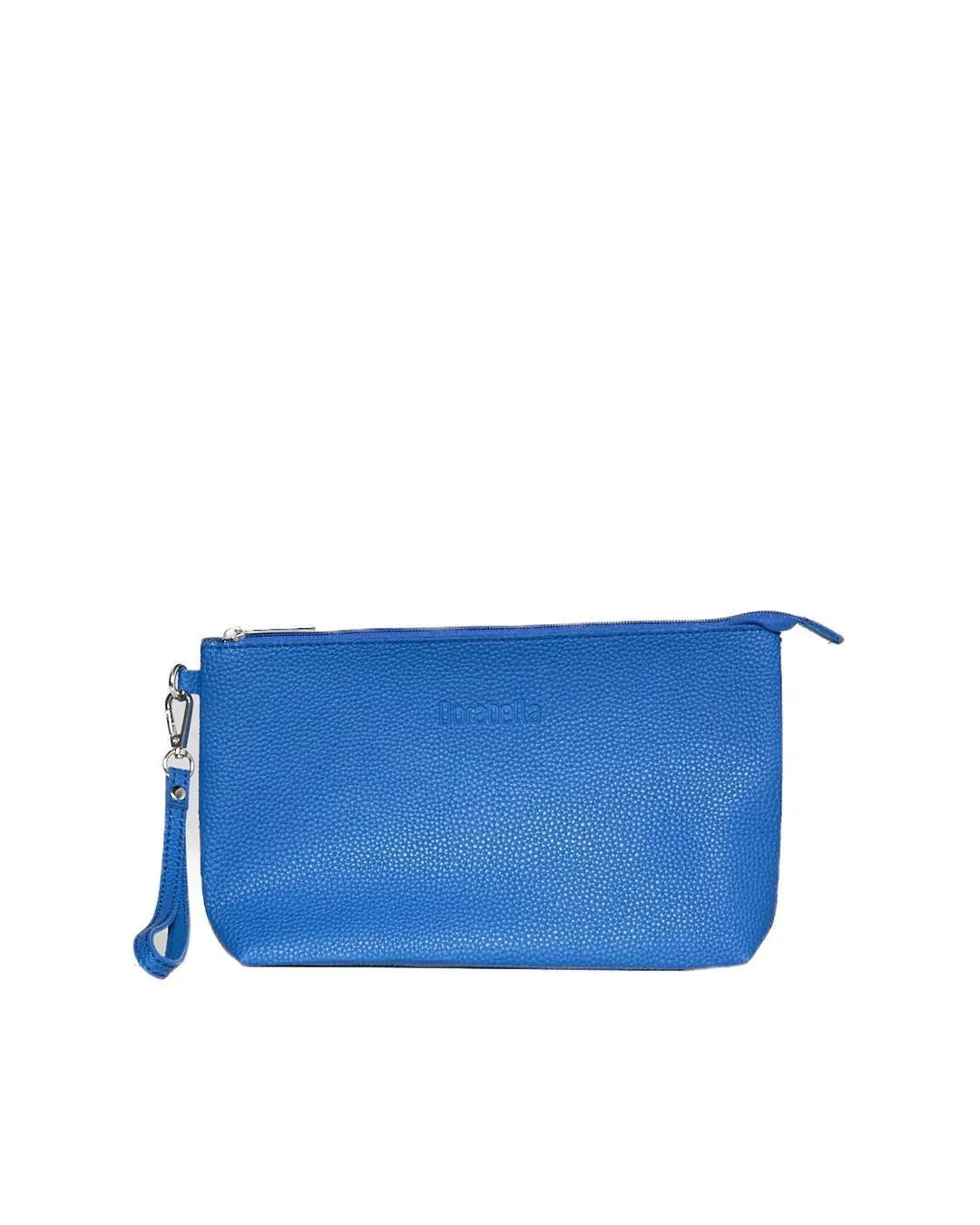 Clutch in ecopelle a grana con logo sul davanti e cinturino da polso PRINCESS BLUE DORABELLA EASY Un